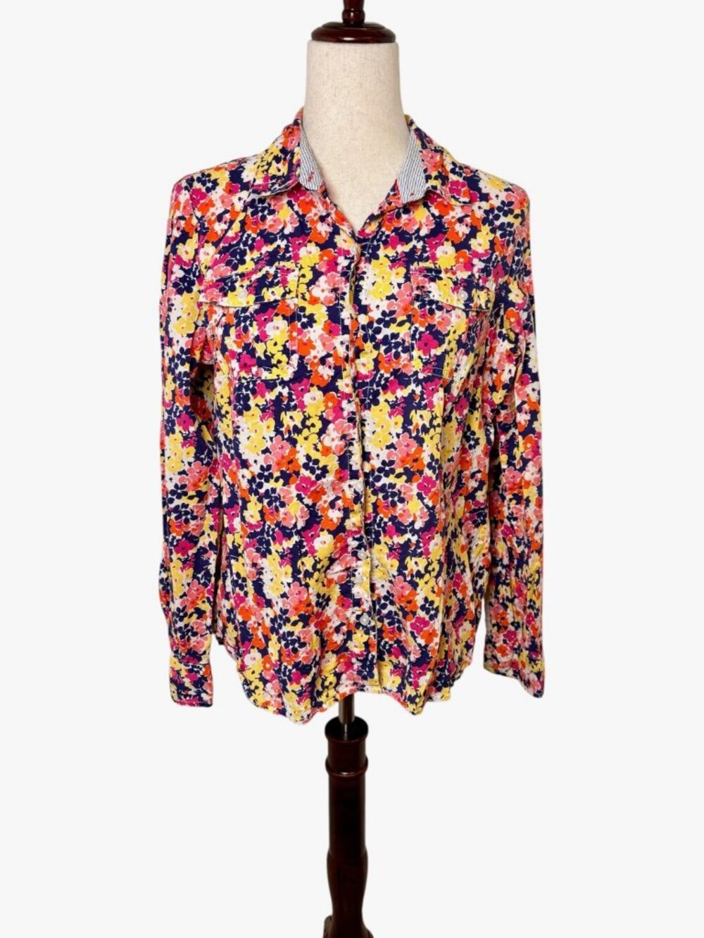 Tommy Hilfiger Pink Yellow Floral Button Front Shirt Size Large